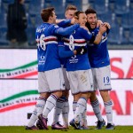 Patrik Schick of UC Sampdoria celebrates with his team mates